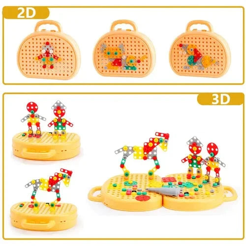 Montessori Building Set with Battery-Powered Screwdriver and 80+ Pieces, Ages 3+ for STEM