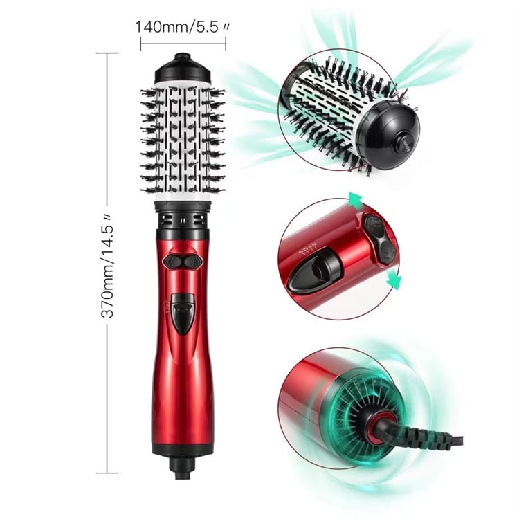 Hot Air Brush with Dual Rotating Interchangeable Heads and 3 Heat Settings, Ionic Finish