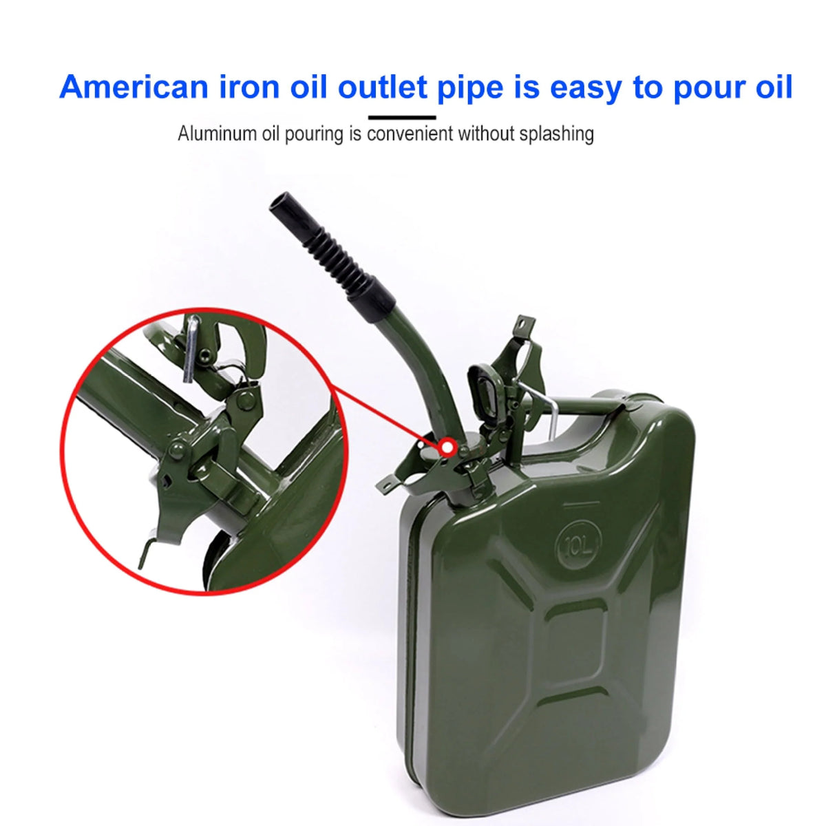 MoreChioce 10L Green Metal Jerry Can Store Container with Fixed Spout for Petrol Oil Water Alcohol