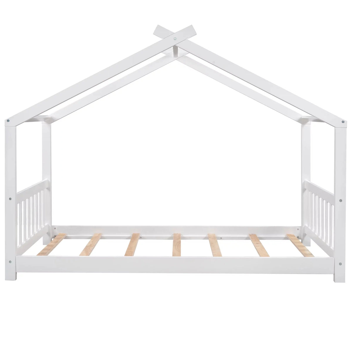 Twin Size White House Platform Bed with Roof Design Headboard and Footboard, Kids Bedroom Furniture