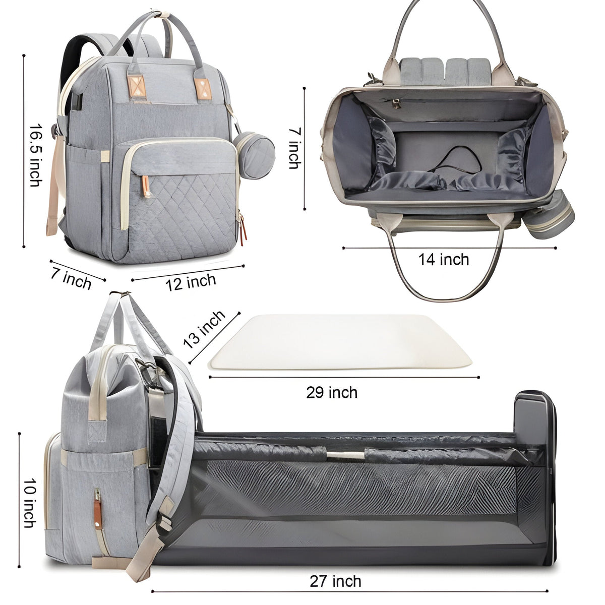 Portable Baby Changing Bag with Convertible Cot and Mosquito Net