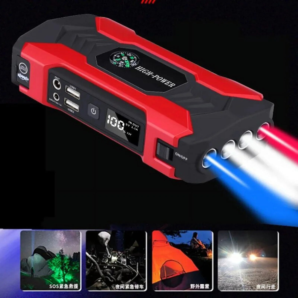 1000A Powerful Car Power Bank 12V Portable Booster Jump Starter Portable Car Jump Starter Powerbank Vehicle Auto Tools