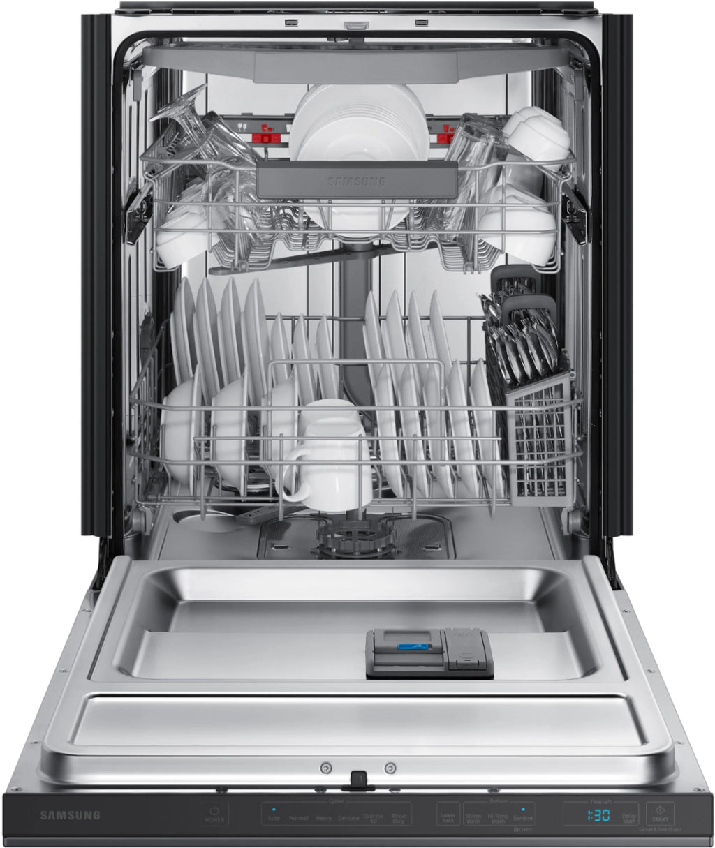 Samsung - StormWash 24 Top Control Built-In Dishwasher with AutoRelease Dry, 3rd Rack, 42 dBA - Black stainless steel