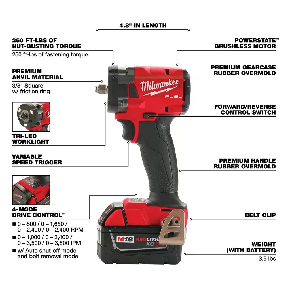 Milwaukee Pre-Sale 2854-20SAE M18 FUEL 18V 3/8 Impact Wrench w/ 8PC SAE Sockets