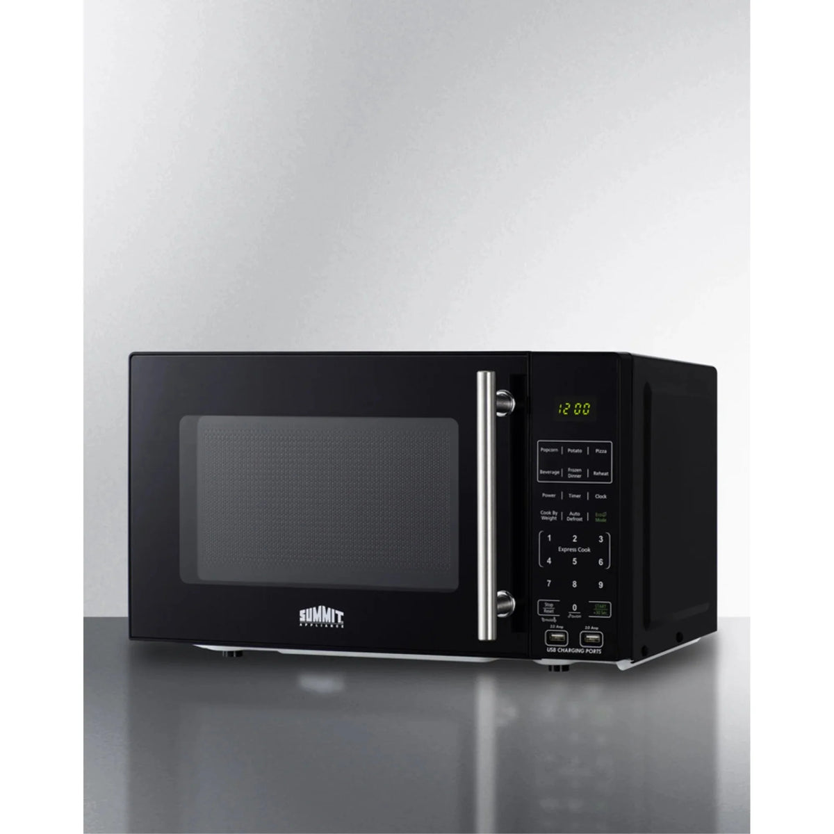 Compact microwave in black with allocator and USB ports