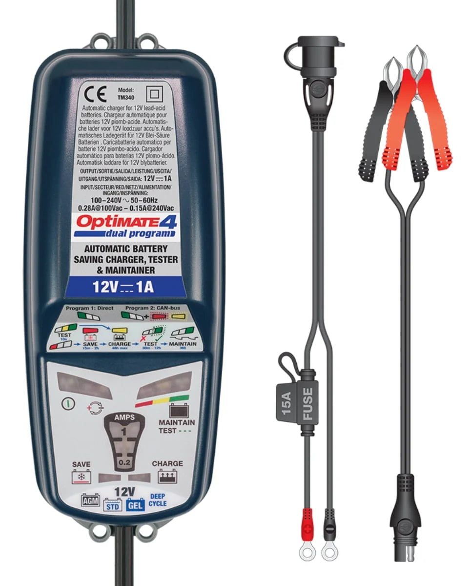 Tecmate OptiMate 4 Dual Program 12V 1A Battery Charger & Maintainer (TM-341)