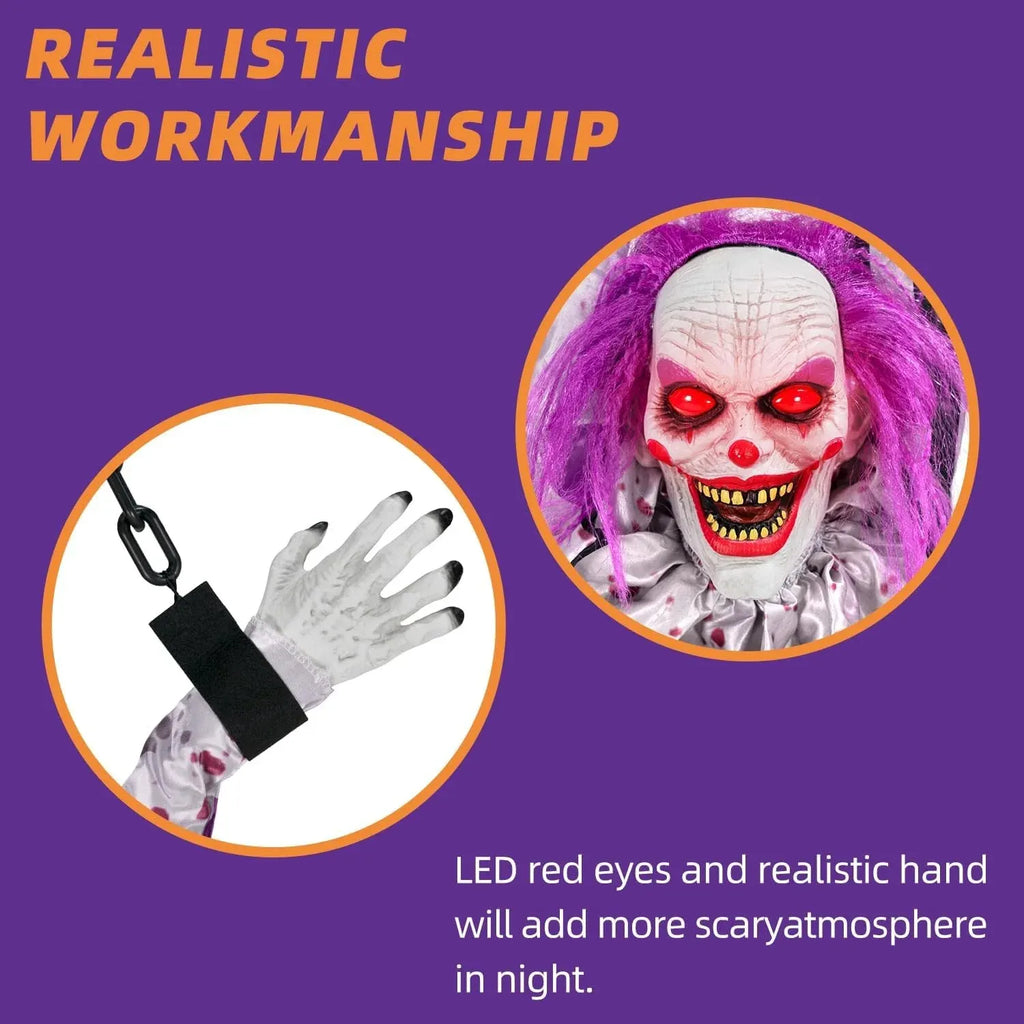 Halloween Decorations Outdoor and Indoor,Scary Halloween Animatronics Clown,Hang