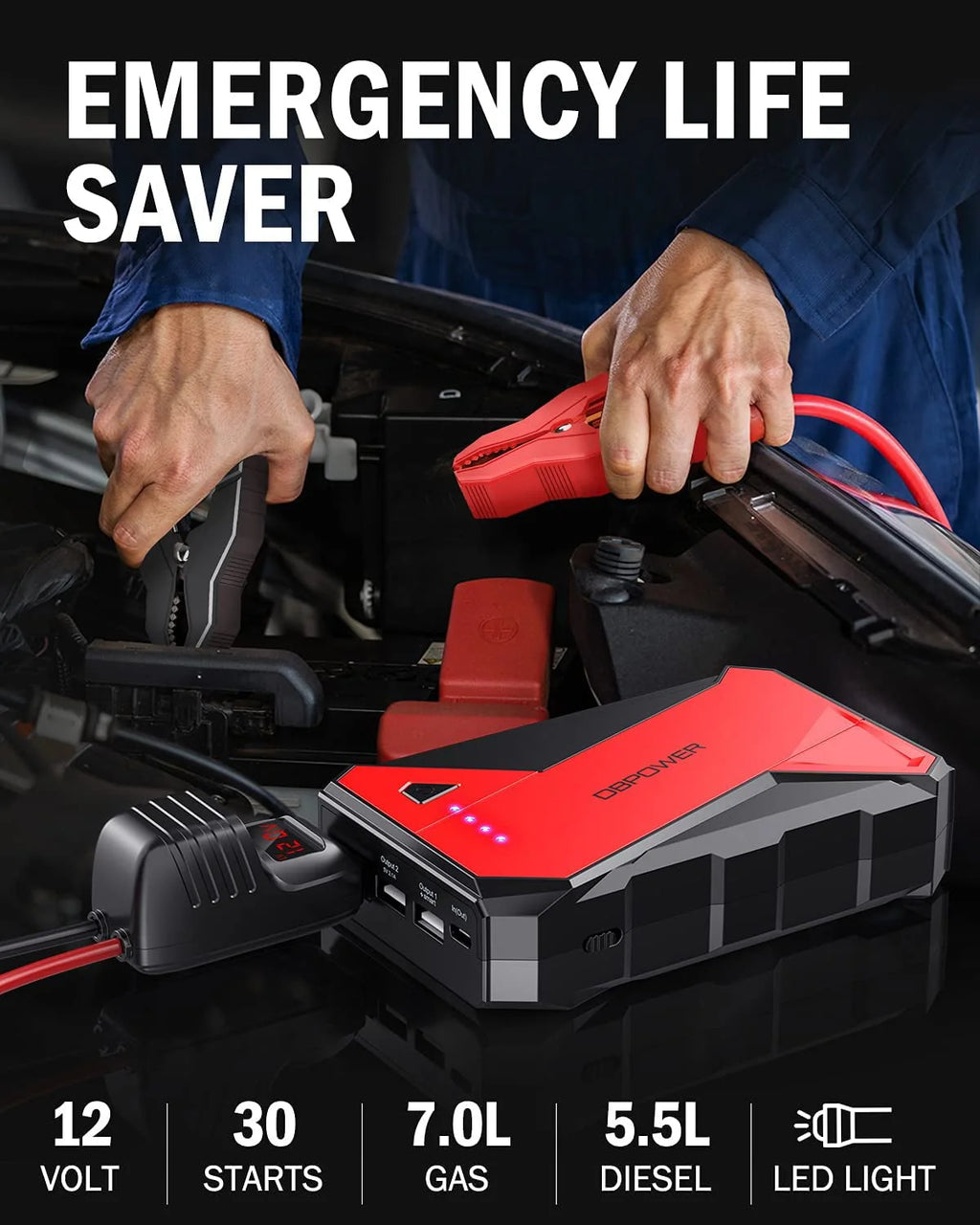 DBPOWER 1000A Portable Car Jump Starter 12V Lithium-Ion Auto Battery Booster Power Pack