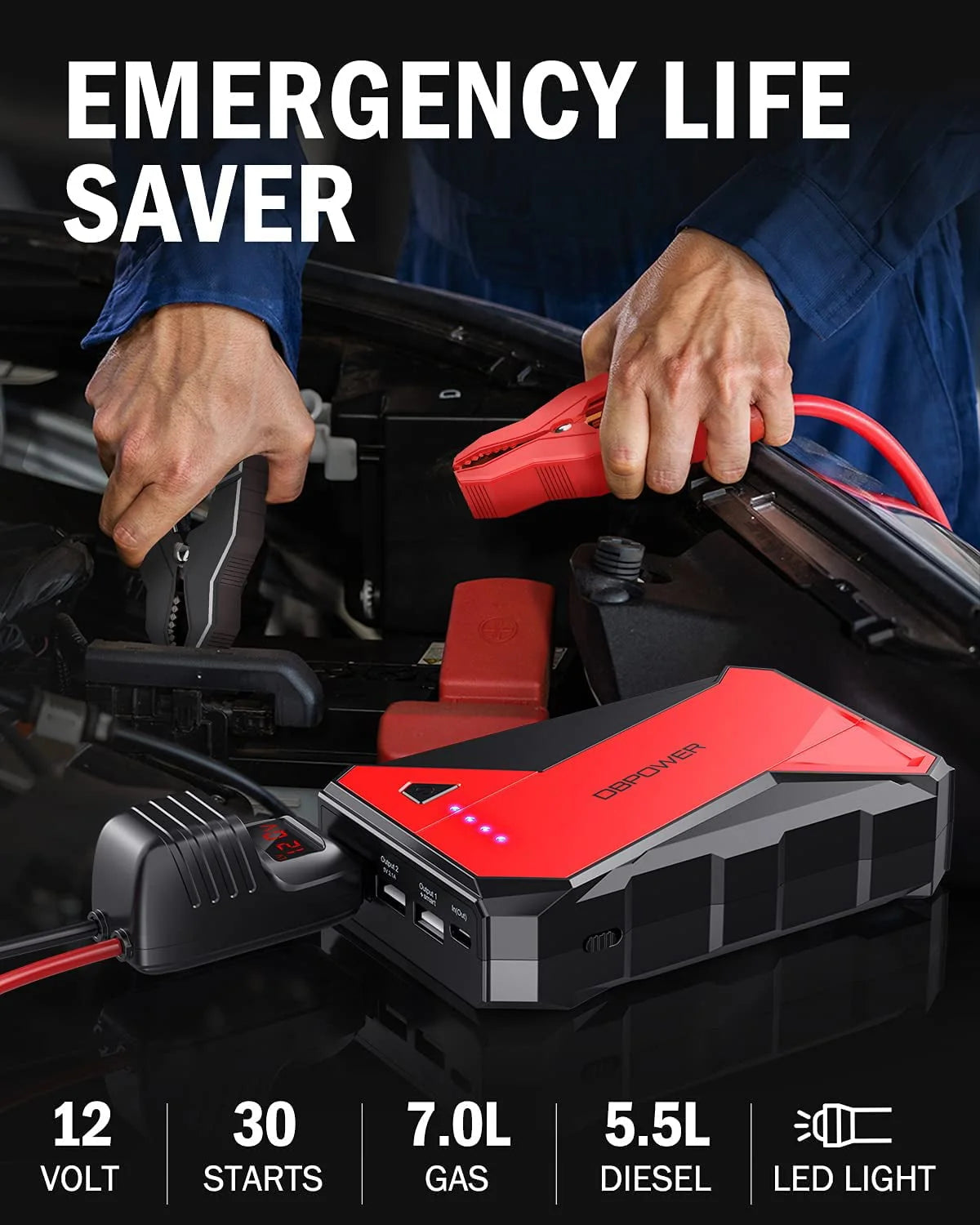 DBPOWER 1000A Portable Car Jump Starter 12V Lithium-Ion Auto Battery Booster Power Pack