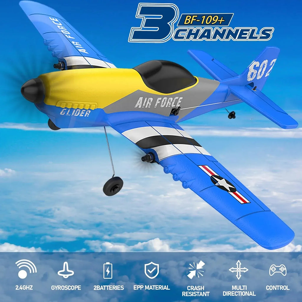 RC Plane, 3 Channel RC Airplane 2.4GHz with 2 Batteries 6-axis Gyro Stabilizer, Easy to Fly for Beginners Adults and Kids (P-51D)