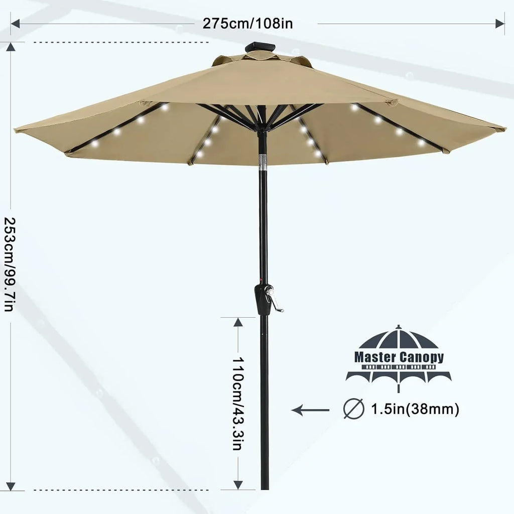 Patio Umbrella with 32 Solar LED Lights -8 Ribs (9ft,Khaki)