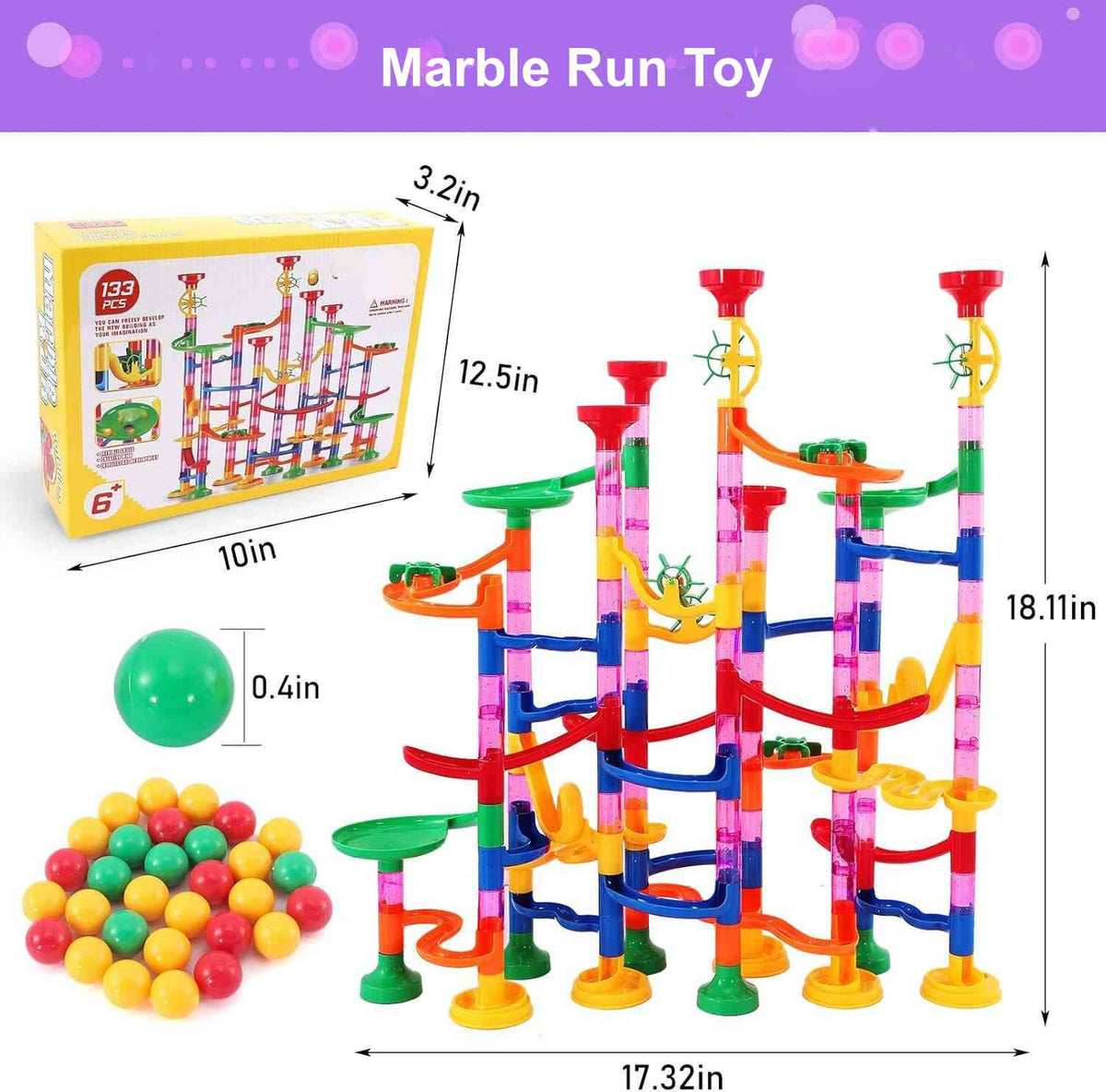 Marble Run Construction Set with 133 Pieces and Button Release  Funnel
