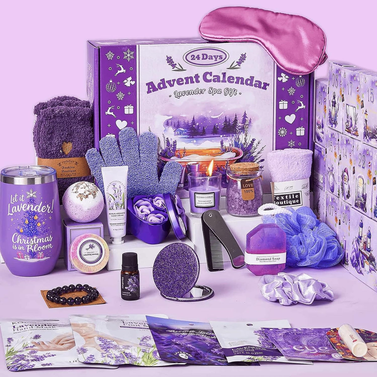 Lavender Spa Advent Calendar with 24 Daily Gifts and Skincare Items