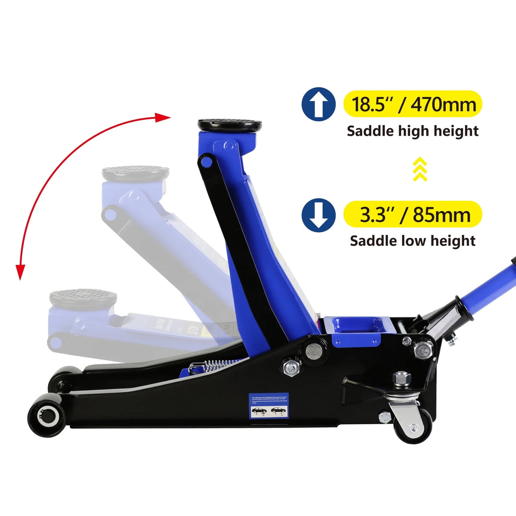 DSstyles 3 Ton Hydraulic Floor Jack Dual Pump 6600 Lb Capacity Lifting Range 3.3-18.5 Low Profile Service Jack for Quickly Car Lift