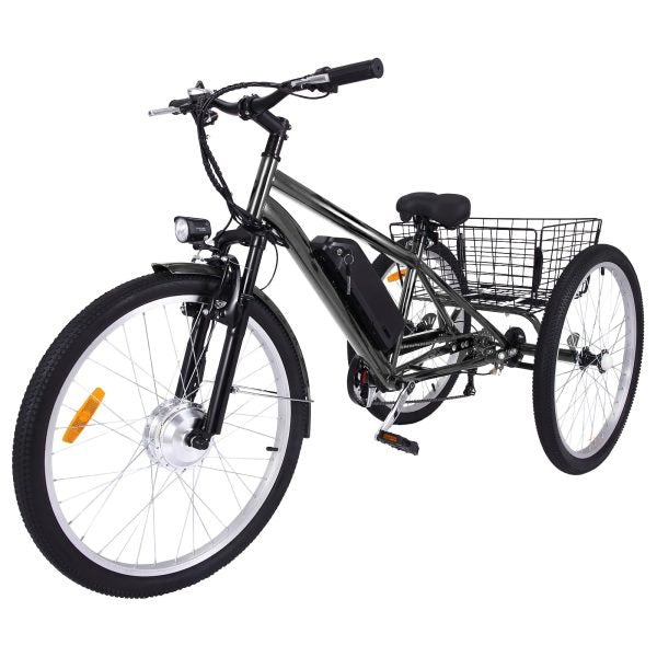 26 Inch Adult 3 Wheel Electric Tricycle with Basket, Fat Tires,7 Speeds,350W Powerful Motor, 36V 10Ah Removable Battery – Dark Gray