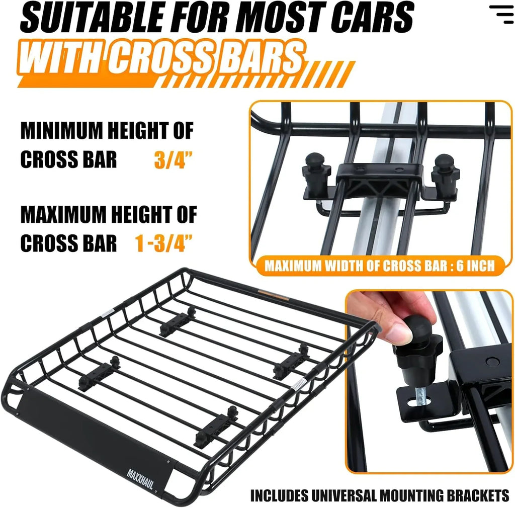 MaxxHaul 70115 46 x 36 x 4-1/2 Roof Rack Rooftop Cargo Carrier Steel Basket, Car Top Luggage Holder for SUV and Pick Up Trucks - 150 lb. Capacity, Black