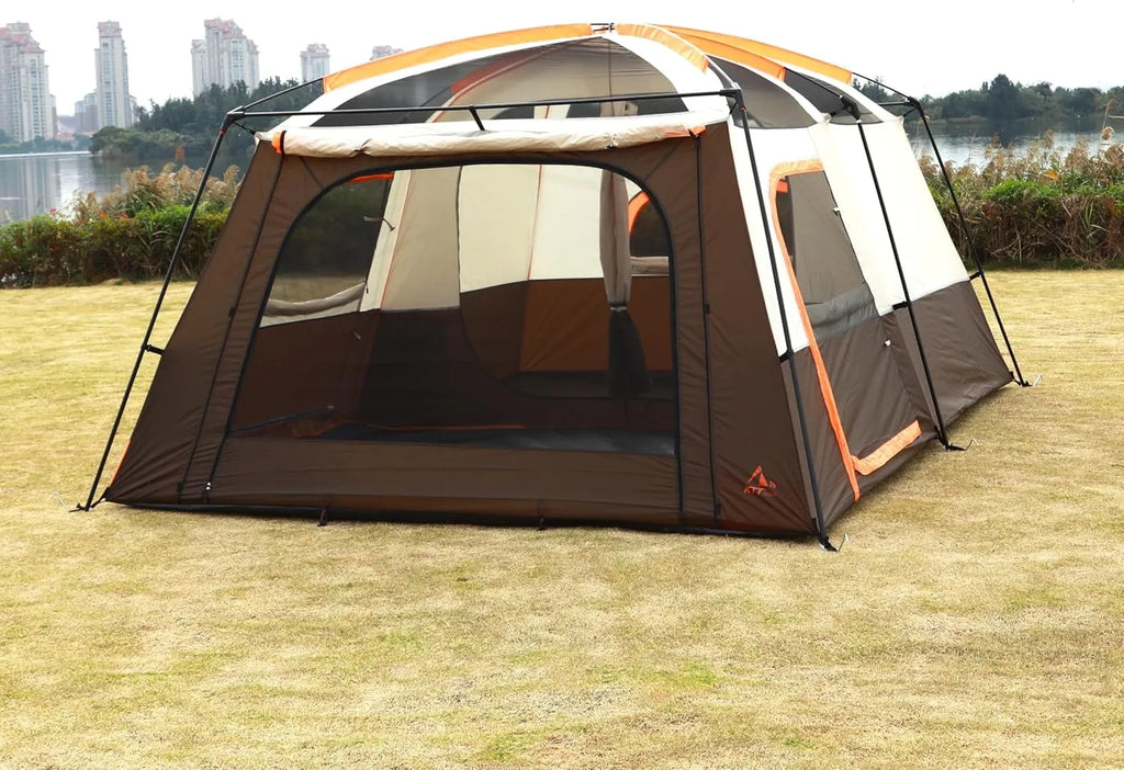 Extra Large Tent 10-12-14 Person(Style-B),Family Cabin Tents,2 Rooms,3 Doors and 3 Windows with Mesh,Straight Wall,Waterproof,Double Layer,Big Tent for Outdoor,Picnic,Camping,Family Gathering