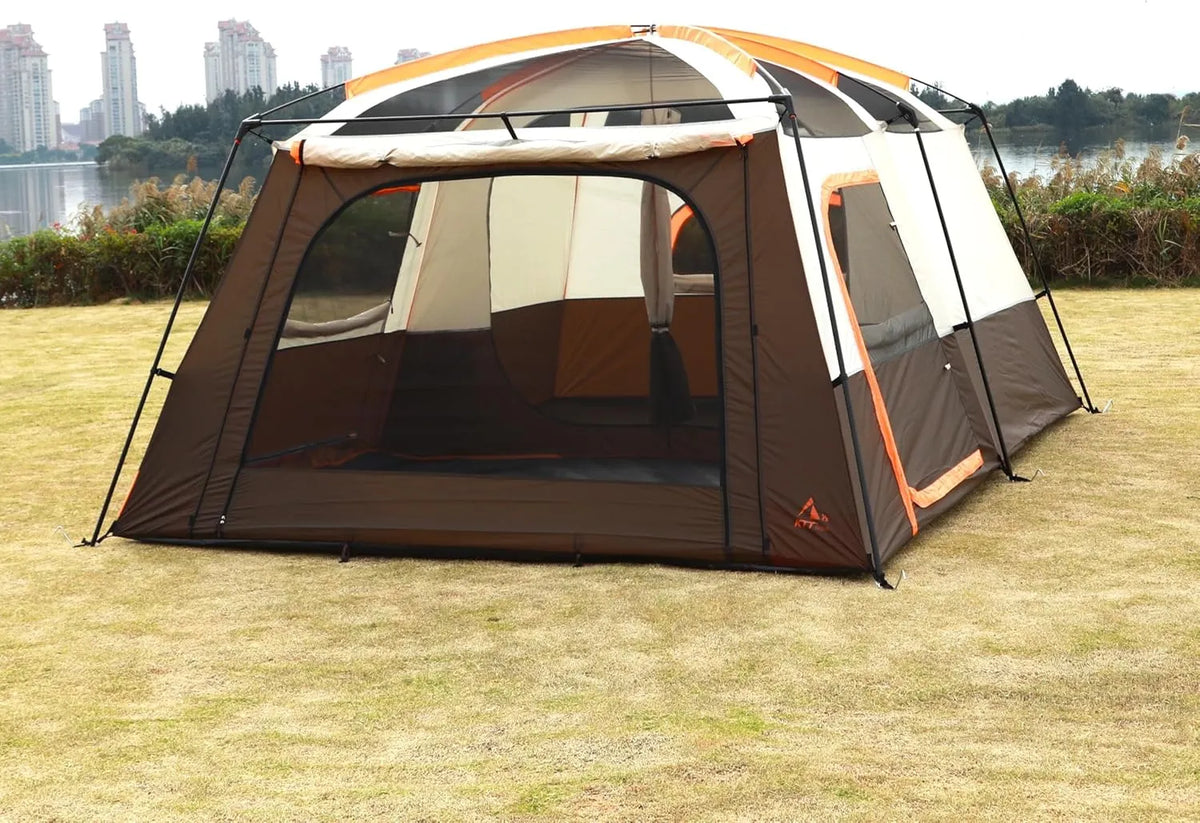 Extra Large Tent 10-12-14 Person(Style-B),Family Cabin Tents,2 Rooms,3 Doors and 3 Windows with Mesh,Straight Wall,Waterproof,Double Layer,Big Tent for Outdoor,Picnic,Camping,Family Gathering