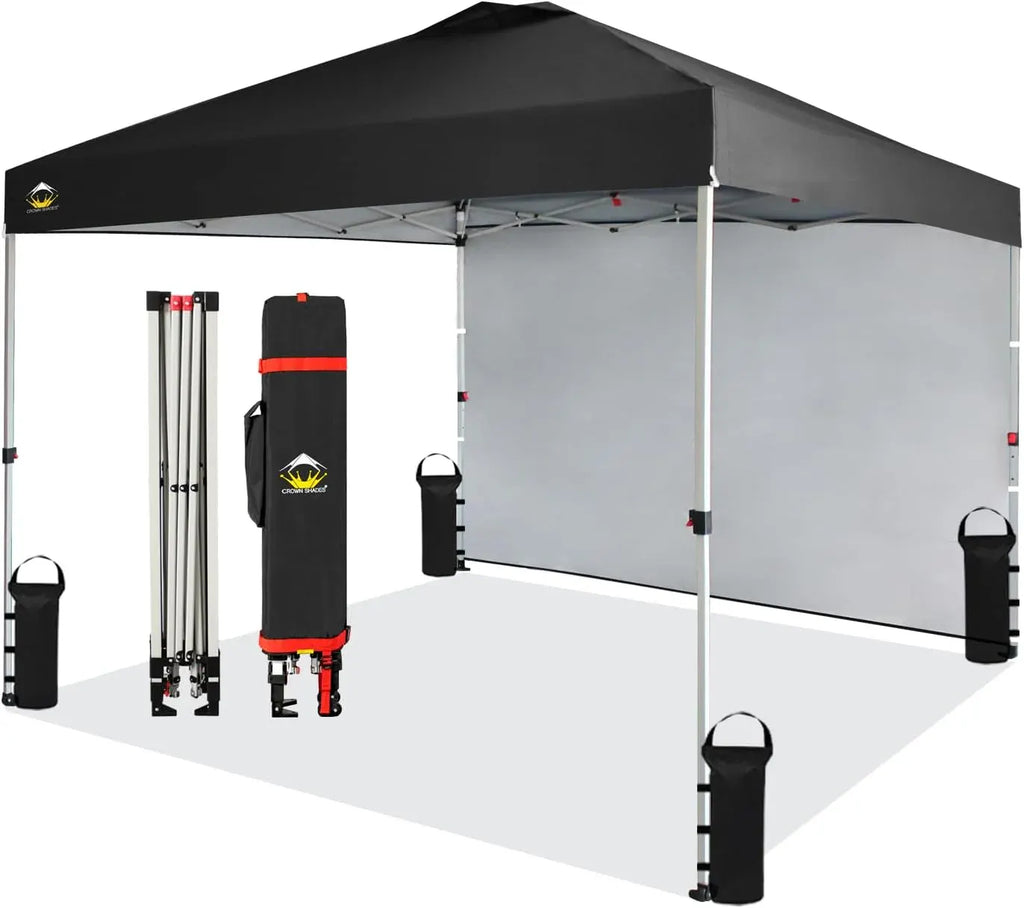 SHADES 10x10 Pop Up Canopy with 1 Side Wall - Beach Tent with One Push Setup - Outdoor Sun Shade for Events, Parties, Camping - Gazebo with STO-N-Go Cover Bag (Red)