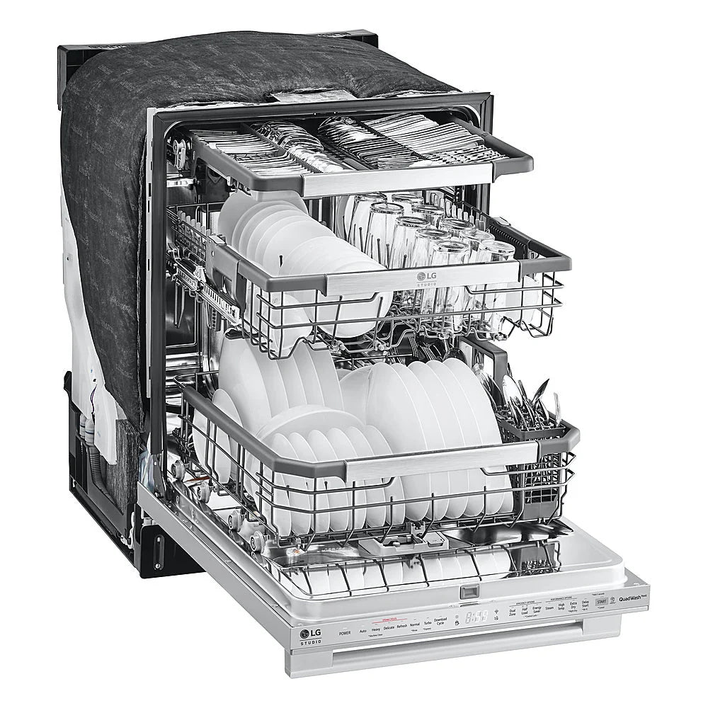 LG - STUDIO 24 Top Control Smart Built-In Stainless Steel Tub Dishwasher with 3rd Rack, QuadWash, True Steam and 40dBA - Stainless steel