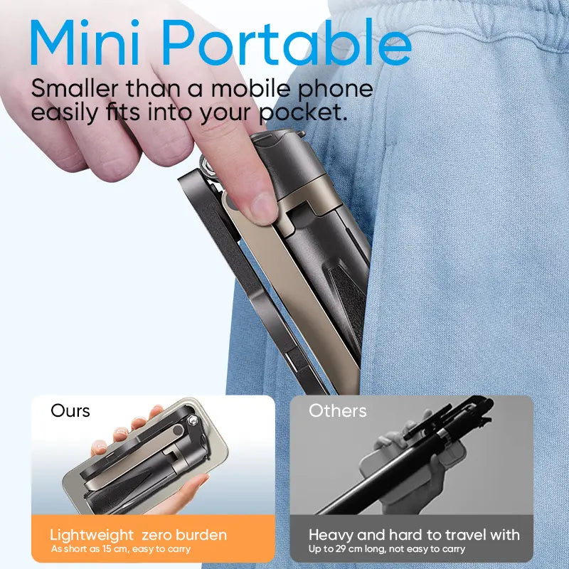 Magnetic Selfie Stick with Wireless Remote and Tripod Base, 360° Rotation