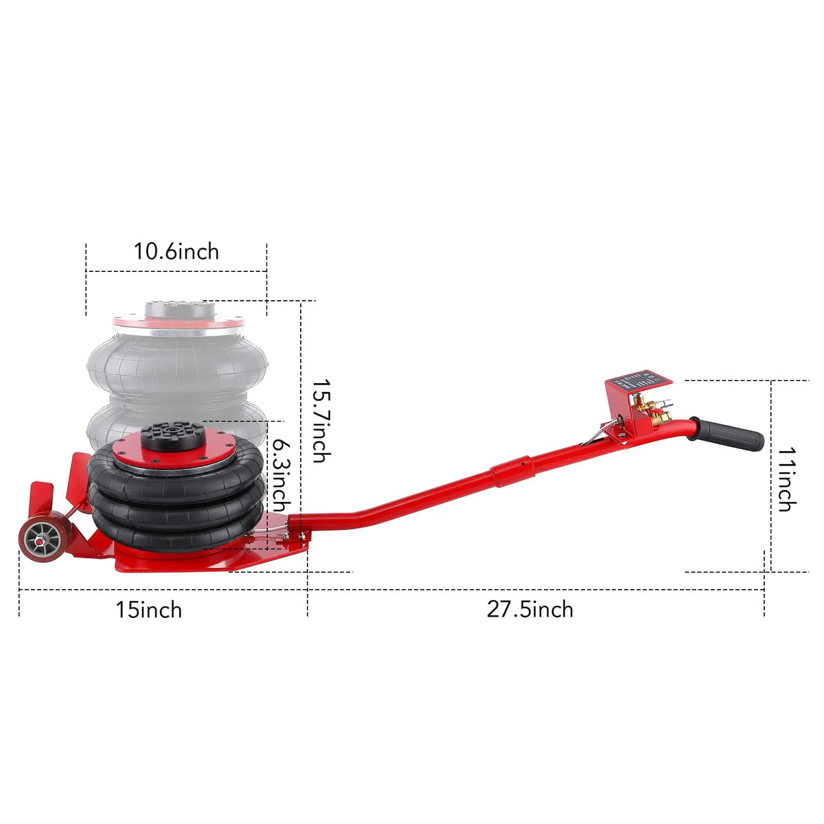 WhizMax 3 Ton/6600LBS Triple Bag Air Jack, Long Hand, Lifting Height Up to 15.75 Inches, Portable and Easy to Use, Red