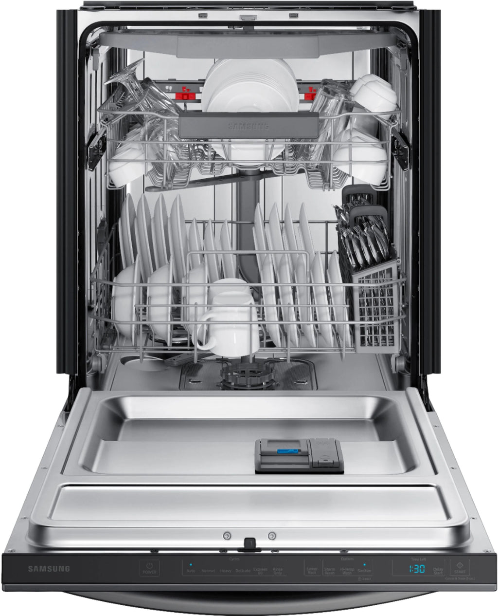 Samsung - StormWash 24 Top Control Built-In Dishwasher with AutoRelease Dry, 3rd Rack, 42 dBA - Black stainless steel