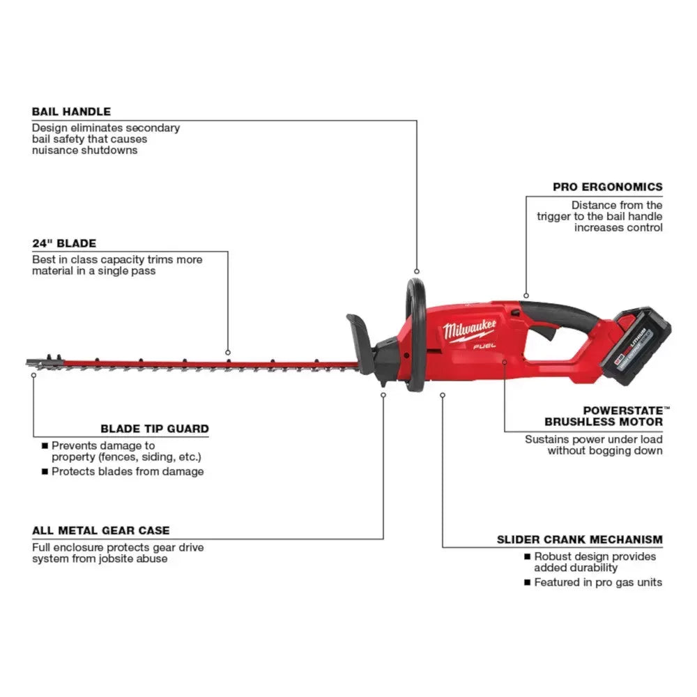 Milwaukee 2726-21HD M18 FUEL 18V 24-Inch Ergonomic Hedge Trimmer Kit