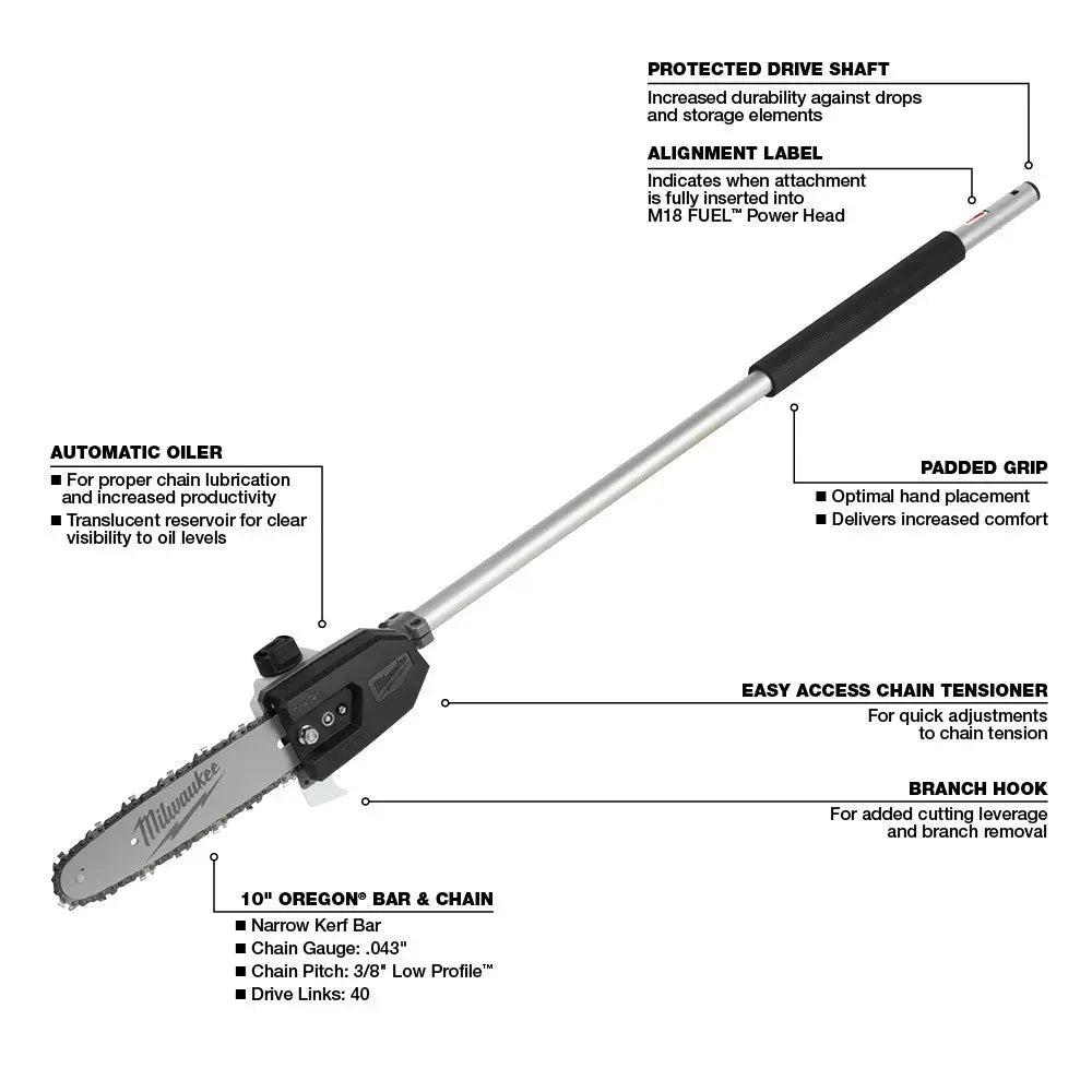 Milwaukee 49-16-2720 M18 FUEL 18V 10-Inch QUIK-LOK Pole Saw Attachment