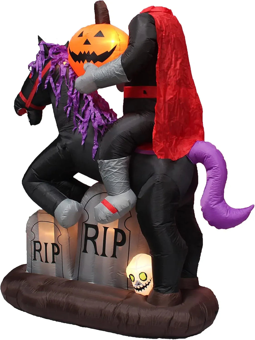 6.5 Foot Tall Lighted Halloween Inflatable Headless Horseman with Horse Tombstones Skull and Pumpkin Lights