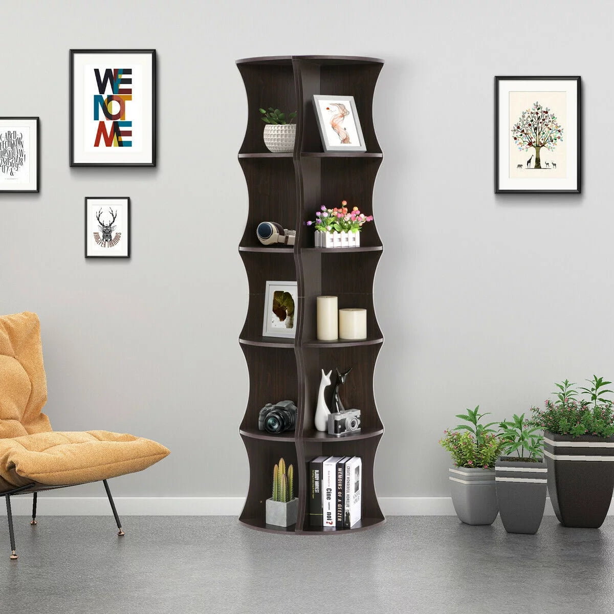 Nesuncia 77 H 5 Tier Corner Shelf Plant Stand Open Bookshelf Unique Furniture