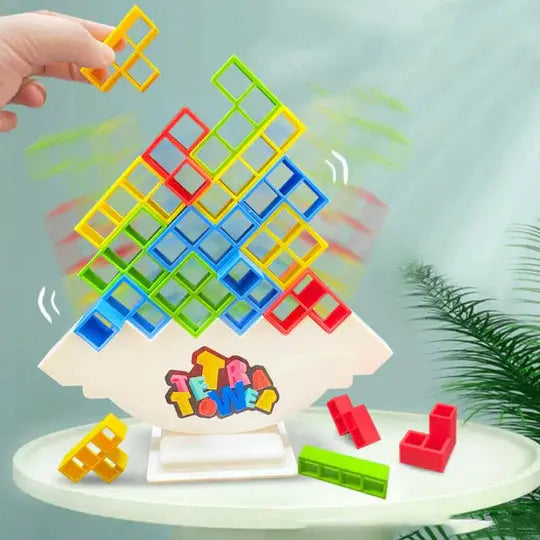 Magnetic Stacking Toy with 24 Interlocking Geometric Blocks and Base, Fine Motor Skill Game
