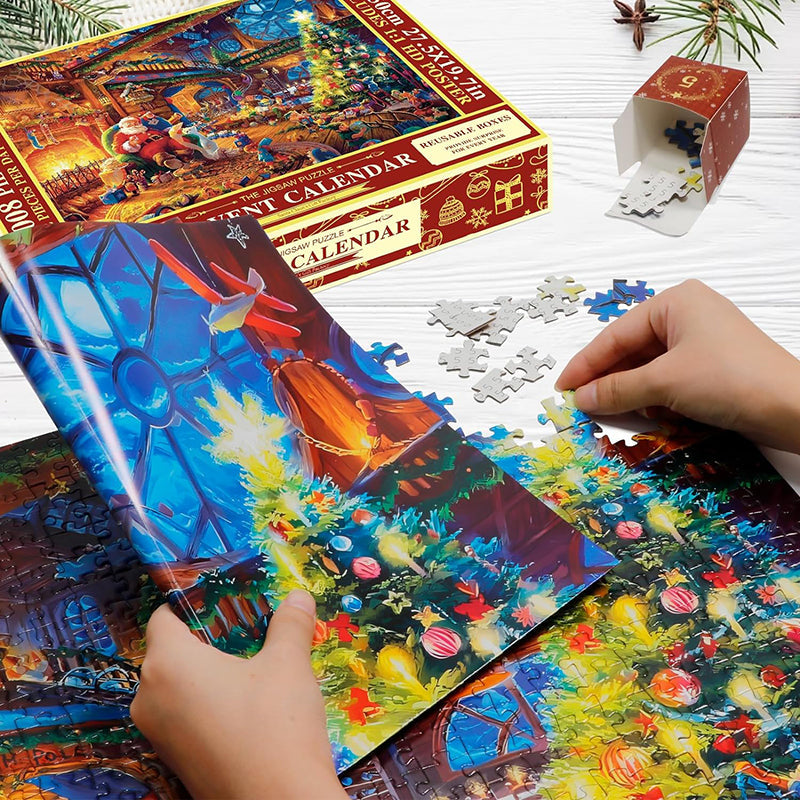 Puzzle Advent Calendar with 1008 Pieces and 24 Daily Boxes, Winter Scene