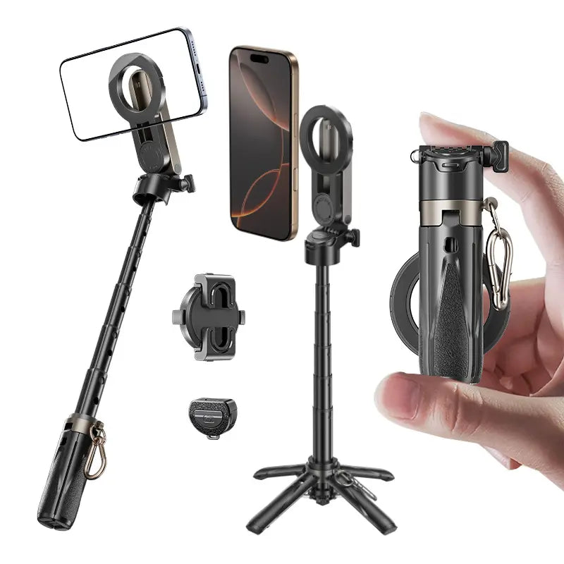 Magnetic Selfie Stick with Wireless Remote and Tripod Base, 360° Rotation