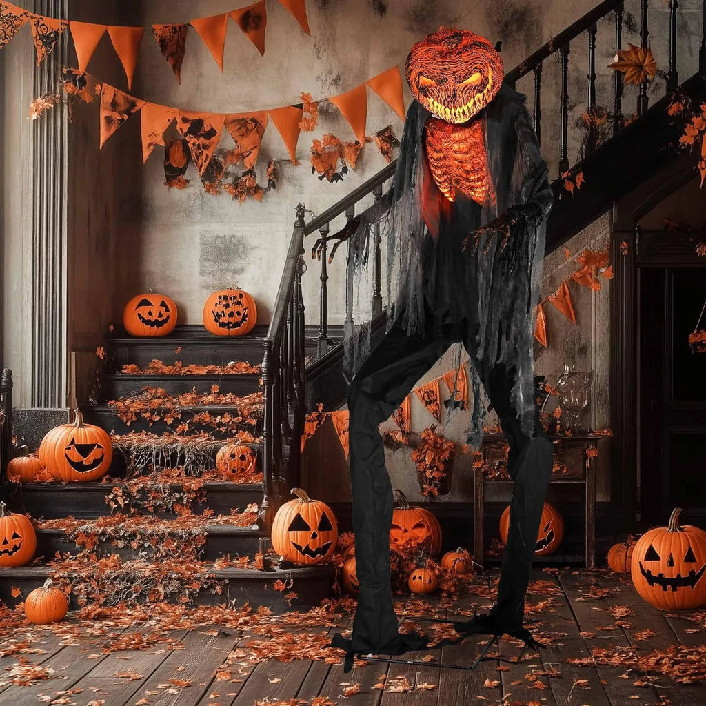 AW 7 Ft Scary Giant Large Animated Halloween Decorations Evil Monster Alien, Jack-O-Lantern Pumpkin Props, Horror Halloween Party Motion & Sound Activated Glowing Head AC 100V-240V Outdoor