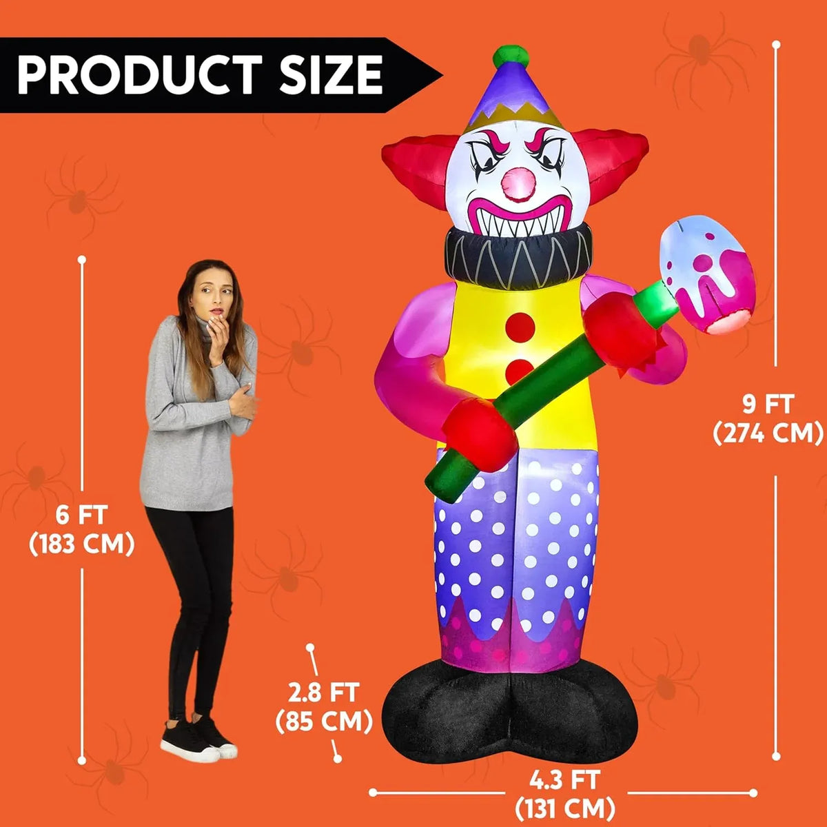 Joiedomi 9 FT Tall Halloween Inflatables Outdoor Decoration, Blow Up Yard Decorations, Giant Inflatable Clown with Hammer with LEDs for Scary Halloween Decor
