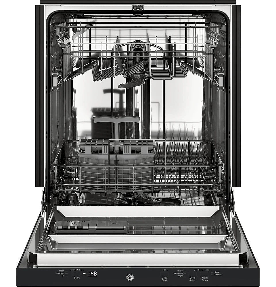 GE - 24 Top Control Built-In Dishwasher with Autosense Cycle, Piranha Food Disposer; 51 dBA - Black