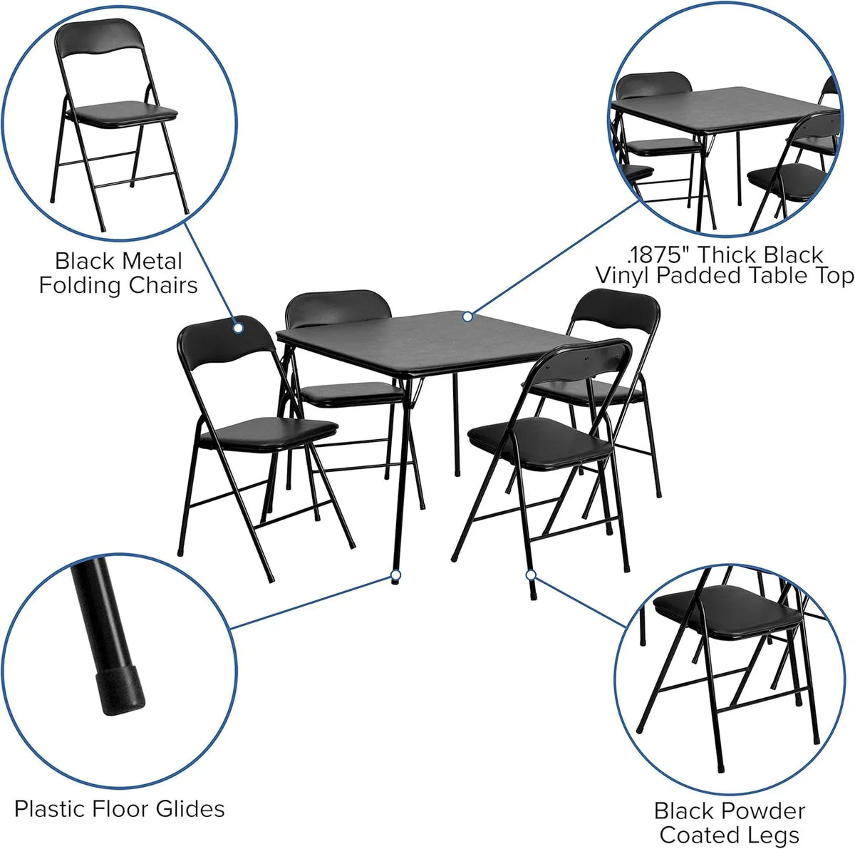 Flash Furniture Madison 5-Piece Folding Card Table and Chairs Set, Portable Event Table and Chairs Set, Black