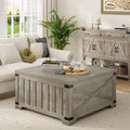 Farmhouse Coffee Table with Storage, Square Center Table with Hinged Lift Top