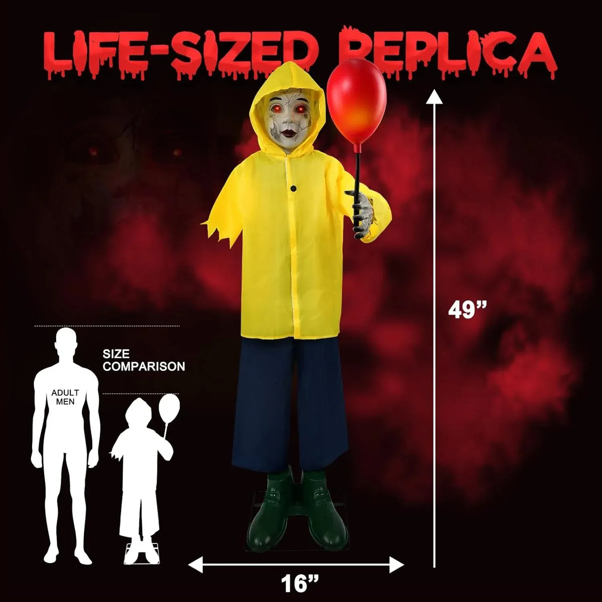 4FT Halloween Animated Prop with Sound Sensor Light Up Balloon Scary Indoor Deco