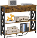Console Table with Drawer, Entryway Table with 3 Tier Storage Shelves, Narrow Long Sofa Table for Entryway, Living Room, Hallway, Couch, Kitchen, Metal Frame, Rustic ftp
