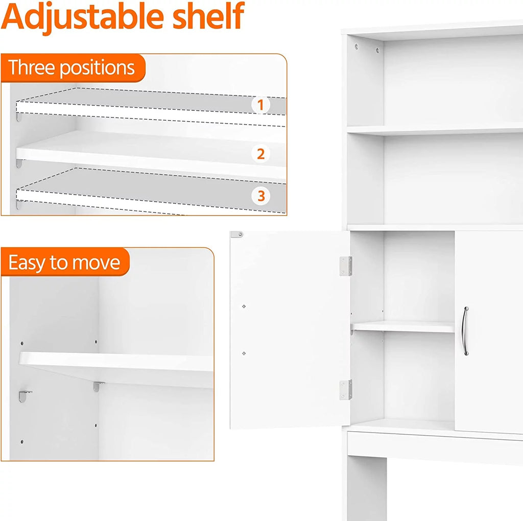 Over The Toilet Storage, Taller Bathroom Organizer Space-Saving Storage Cabinet with Adjustable Shelves and Double Doors, 77 in H, Espresso