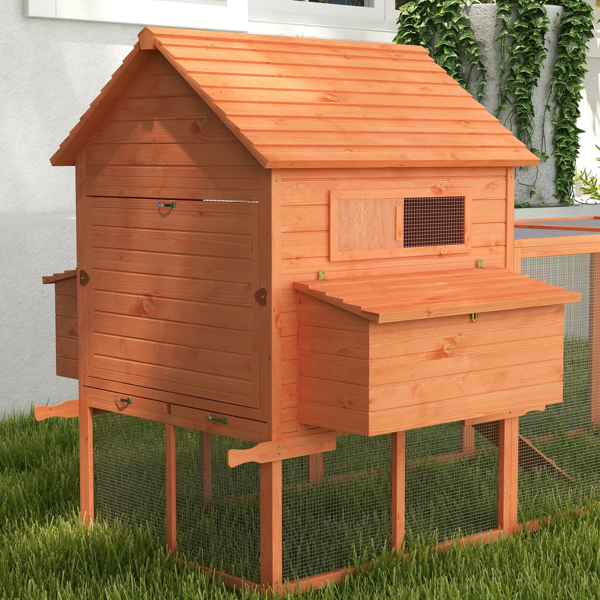 PawHut 145 Chicken Coop Large Chicken House Rabbit Hutch Wooden Poultry Cage Pen Garden & Backyard with Run & Inner Hen House Space