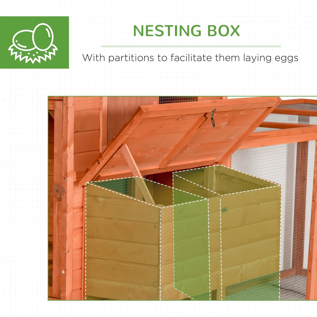 PawHut 145 Chicken Coop Large Chicken House Rabbit Hutch Wooden Poultry Cage Pen Garden & Backyard with Run & Inner Hen House Space