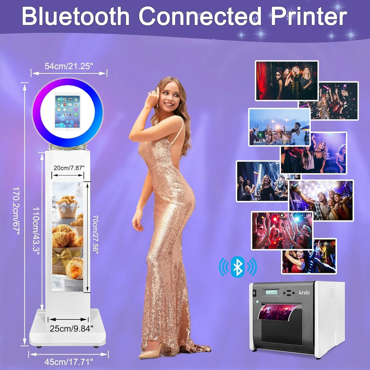 Portable iPad Photo Booth,Selfie photobooth Machine and Sharing Station for 10.2 10.9 11 12.9 iPad,LCD Screen,RGB Ring Light,Remote Control, Adjustable Stan with Flight Case for Parties,Exhibition