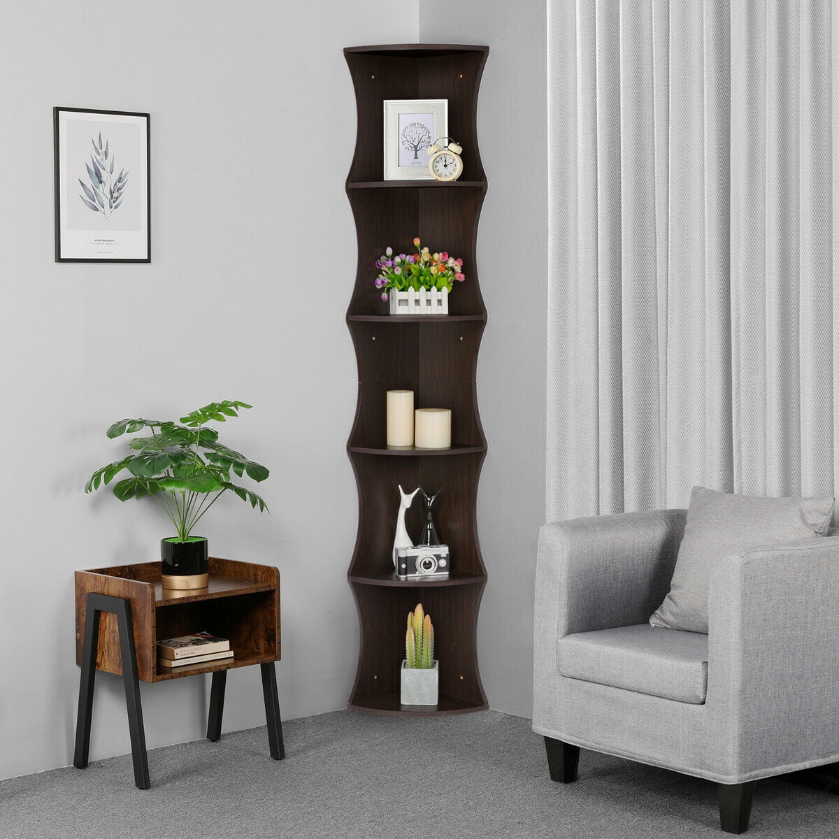 Nesuncia 77 H 5 Tier Corner Shelf Plant Stand Open Bookshelf Unique Furniture