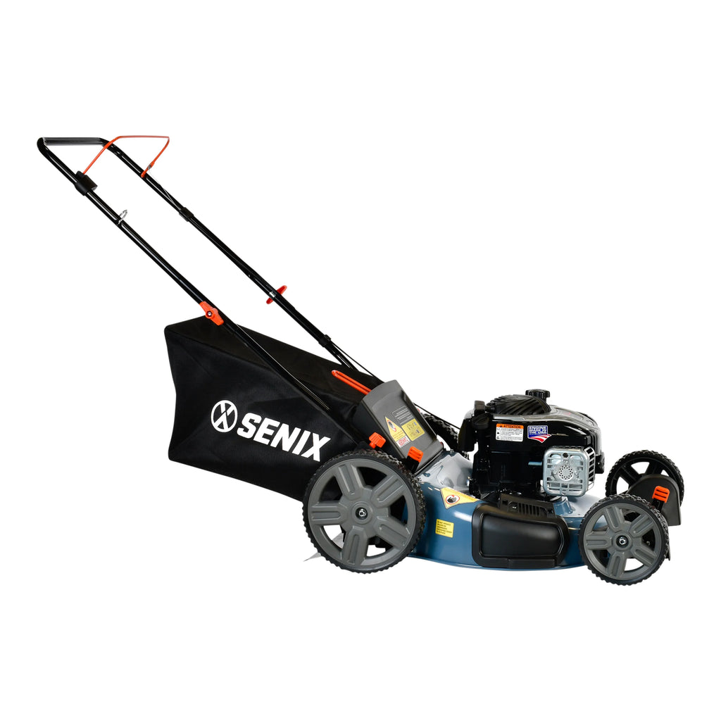 SENIX 21-Inch Push Lawnmower, 140 cc 4-Cycle Briggs & Stratton Engine, 3-in-1 Mower, Prime & Pull, 6-Position Height Adjustment with 11-Inch Rear Wheels, LSPG-M7