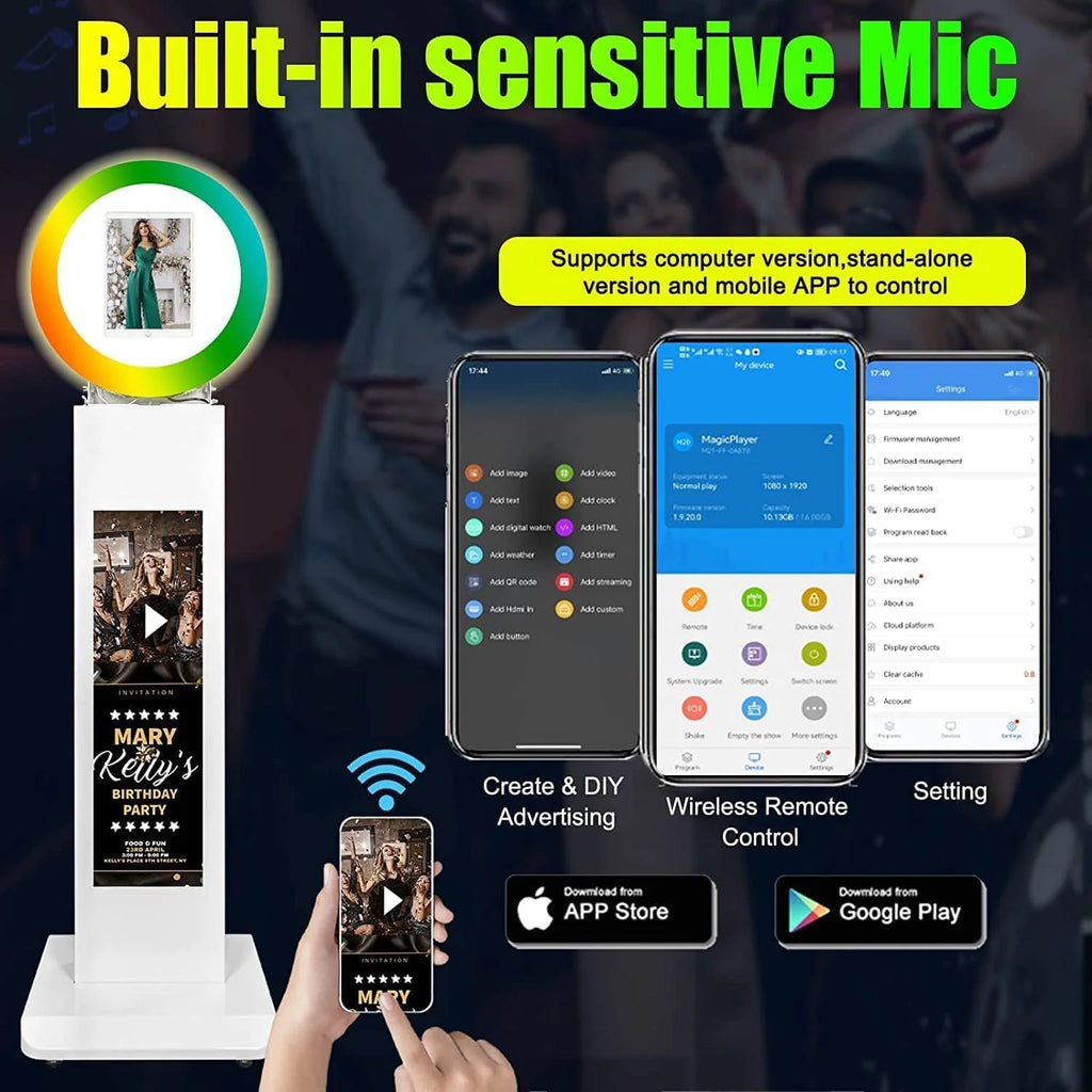 Portable iPad Photo Booth,Selfie photobooth Machine and Sharing Station for 10.2 10.9 11 12.9 iPad,LCD Screen,RGB Ring Light,Remote Control, Adjustable Stan with Flight Case for Parties,Exhibition