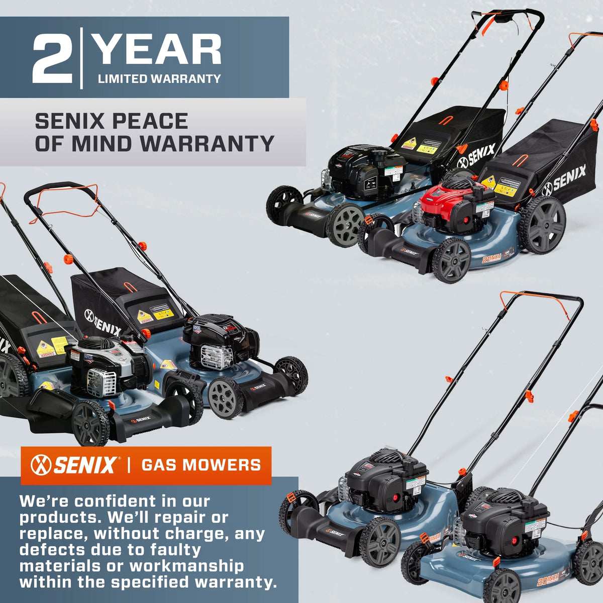 Senix Gas Push Lawn Mower, 21-Inch, 140 cc 4-Cycle Briggs & Stratton Engine, 2-in-1 Push Lawnmower, 6-Position Height Adjustment with Folding Capability, LSPG-M6