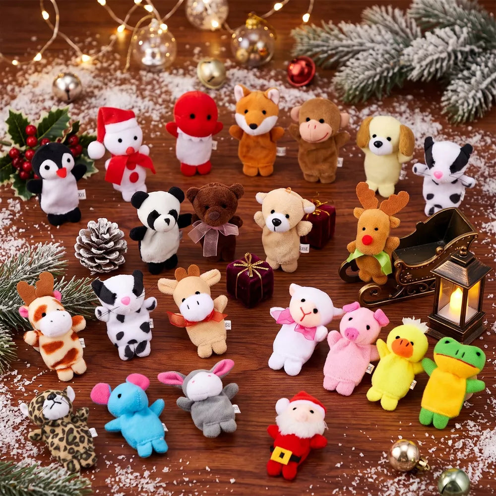 Plush Finger Puppet Advent Calendar with 24 Animal Characters and Reusable Storage Box